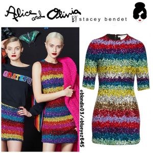 Alice + Olivia “Inka” Sequin Striped Dress 10.  Only worn once.